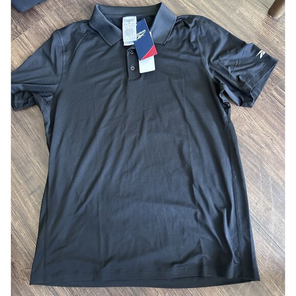 Reebok Men's Short Sleeve Mesh sides Performance Polo Shirt Deep Black Medium - Picture 2 of 4